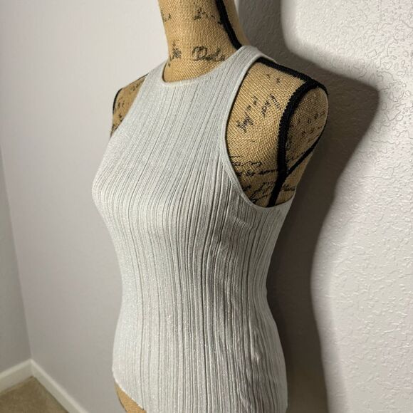 NWT Madewell Signature Shimmer Knit Cutaway Sweater Tank Silver Size L Ribbed - Picture 2 of 8